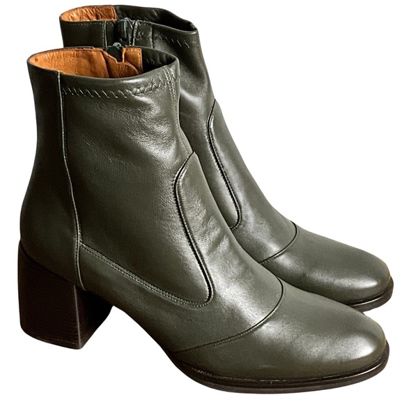 Chie Mihara Olu Dark Green Leather Heeled Ankle Boot New in Box